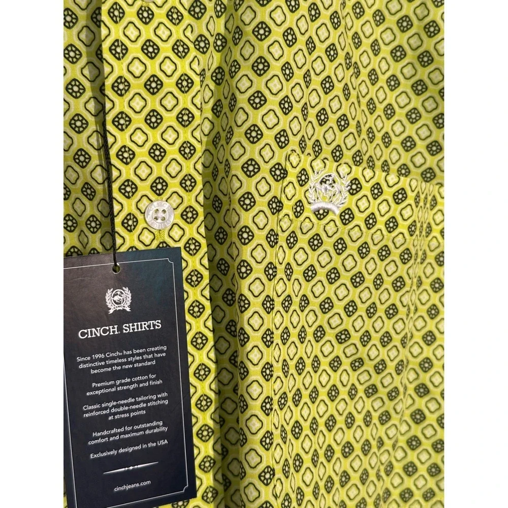 Cinch‎ Men's Lime Green Geometric Print Button Down Shirt MTW1103854-LIM L